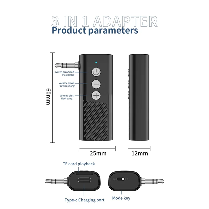 1 セット車の Bluetooth 5.3 オーディオアダプタ Aux Bluetooth レシーバートランスミッター TF カード再生スリーインワン ABS
