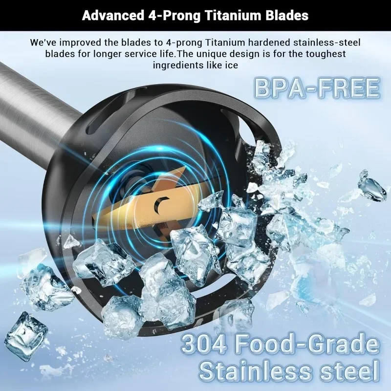 Hand Mixer Scratch Resistant Turbo Mode Heavy Duty Copper Motor Stainless Steel Smart Stick with Whisk and Chopper