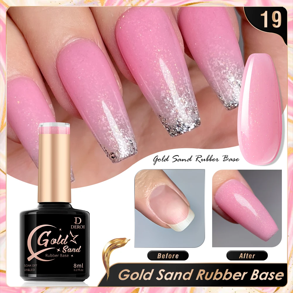 Deroi Base in gomma Coat Gel UV Top Coat Nail Gel Polish Nude Pink Glitter Gel Polish vernice Semi permanente Soak Off per Manicure