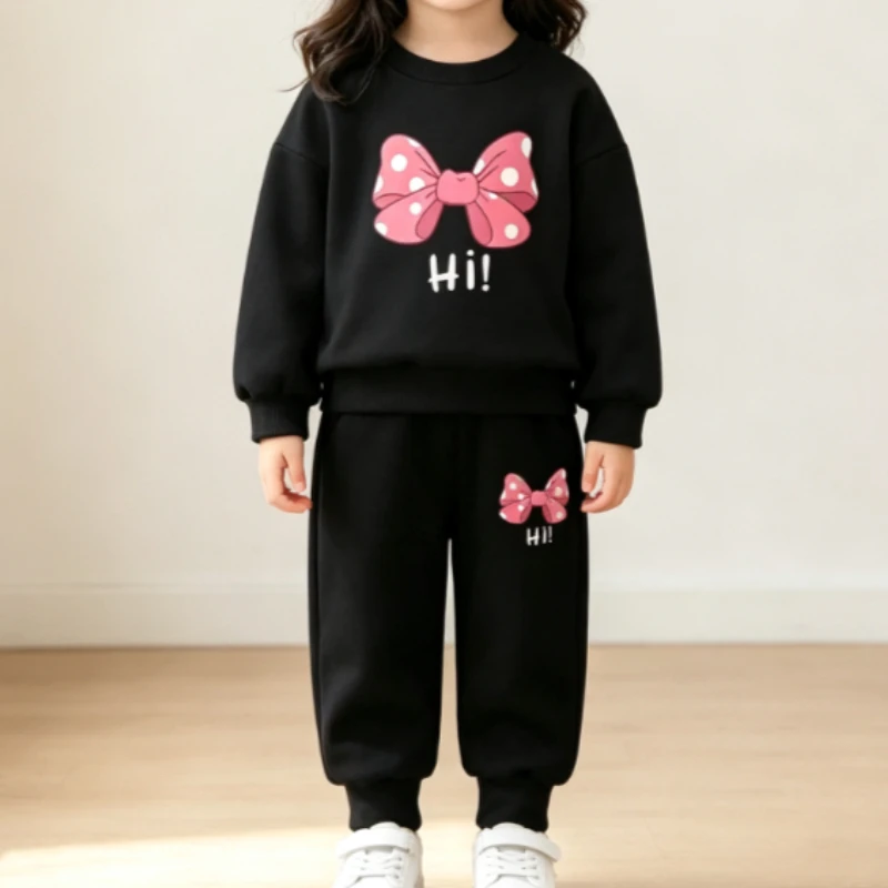 Image of 2-teiliges Herbst-Outfit für Babys und Kinder, süßes Oberteil mit Schleifenmuster und Hose mit elastischem Bund, zweiteiliges Set für Mädchen und Jungen