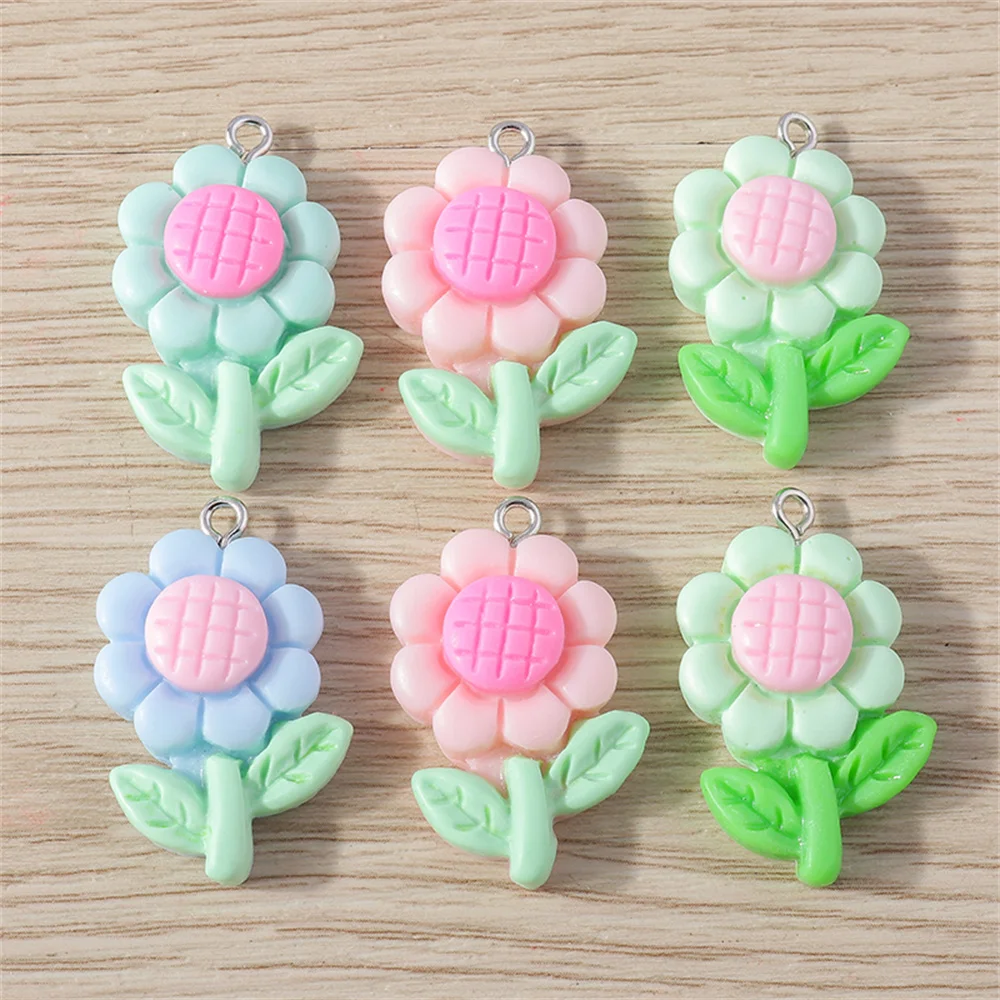 Tusember 15pcs 14*22mm Cute Sunflower Charms Cartoon Resin Flowers Pendants for Jewelry Making Earrings Necklace Accessories