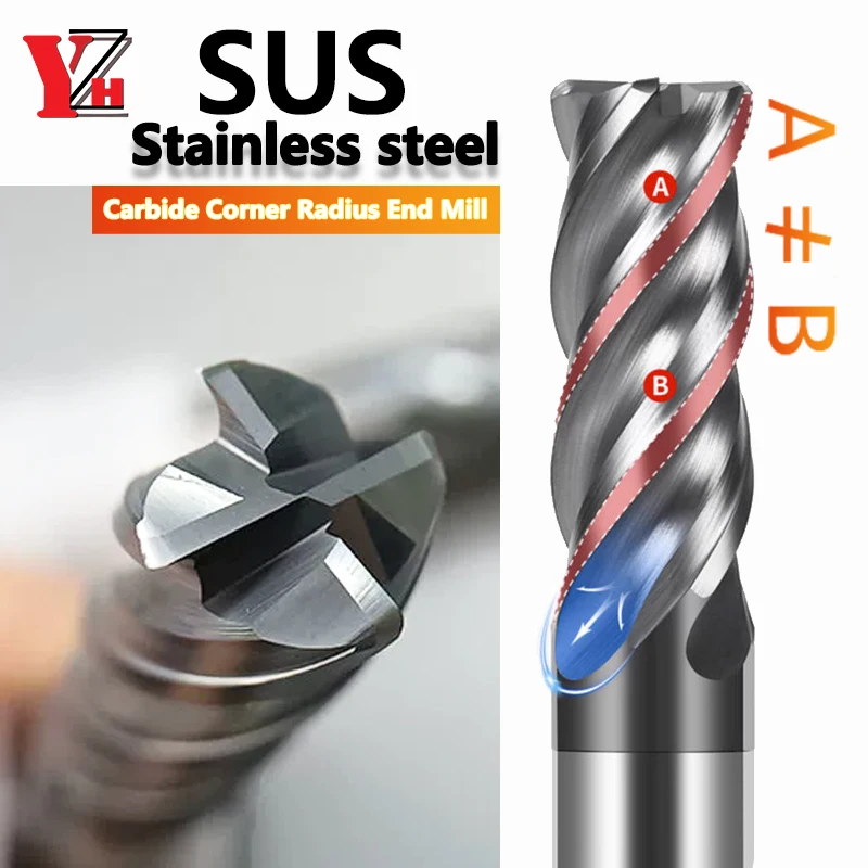YZH Carbide Corner Radius End Mill Special For Stainless Steel High Hardness Unequal Helix 4F CNC 1R0.5-20R0.5 R0.2 R1 R2 R3 R4
