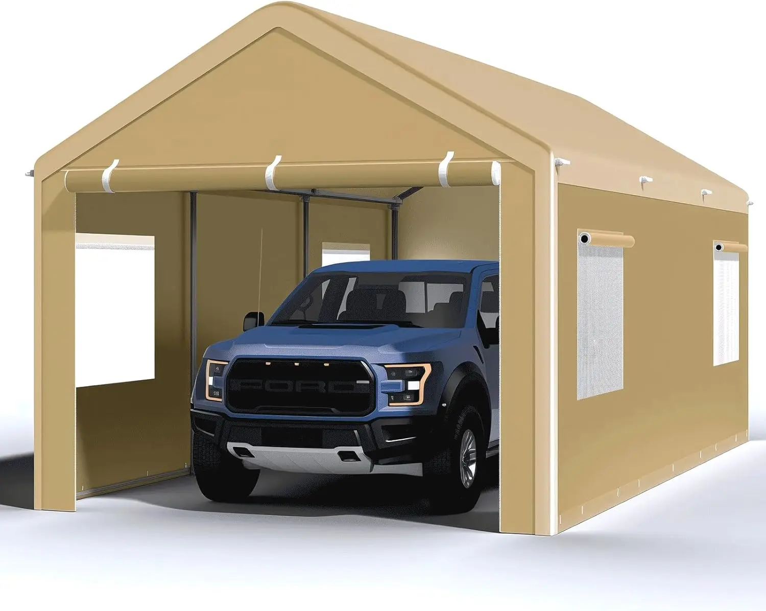 

Carport 10x20 Ft, Heavy Duty Car Canopy with Reinforced Ground Bar, Portable Garage with Roll-up Windows and Removable Sidewa