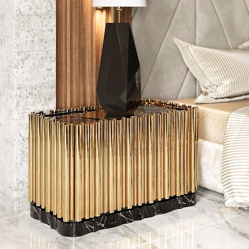 Gold Stainless Steel Convertible Nightstand Modern Bedside Table for Master Bedroom Apartment Living Room