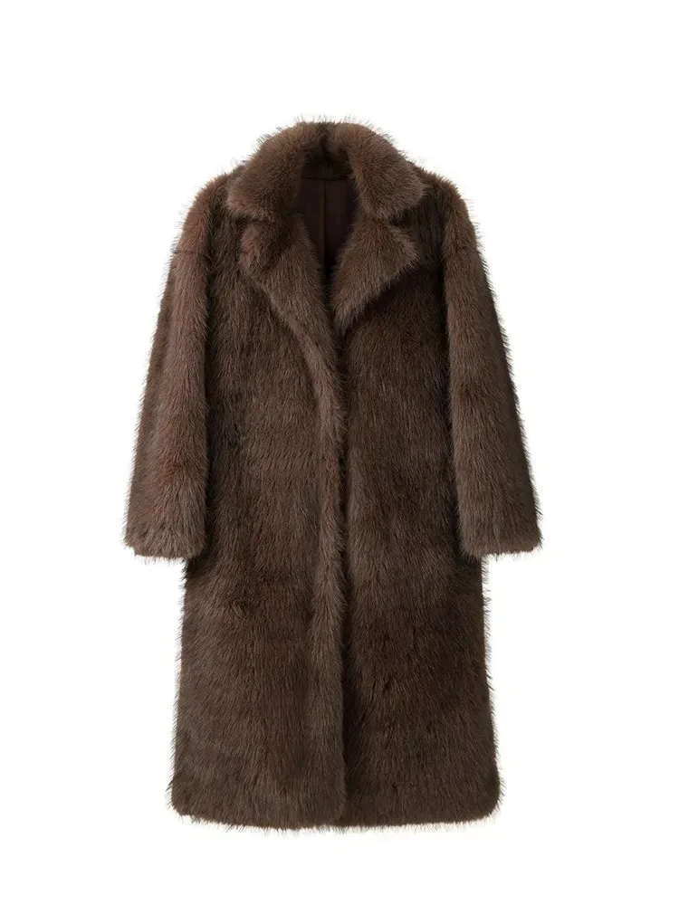Thiened Extended Ankle Length  Fur Coat Browni ey Color Blo Women's Outerwear Winter Season European Sle Loose Fit
