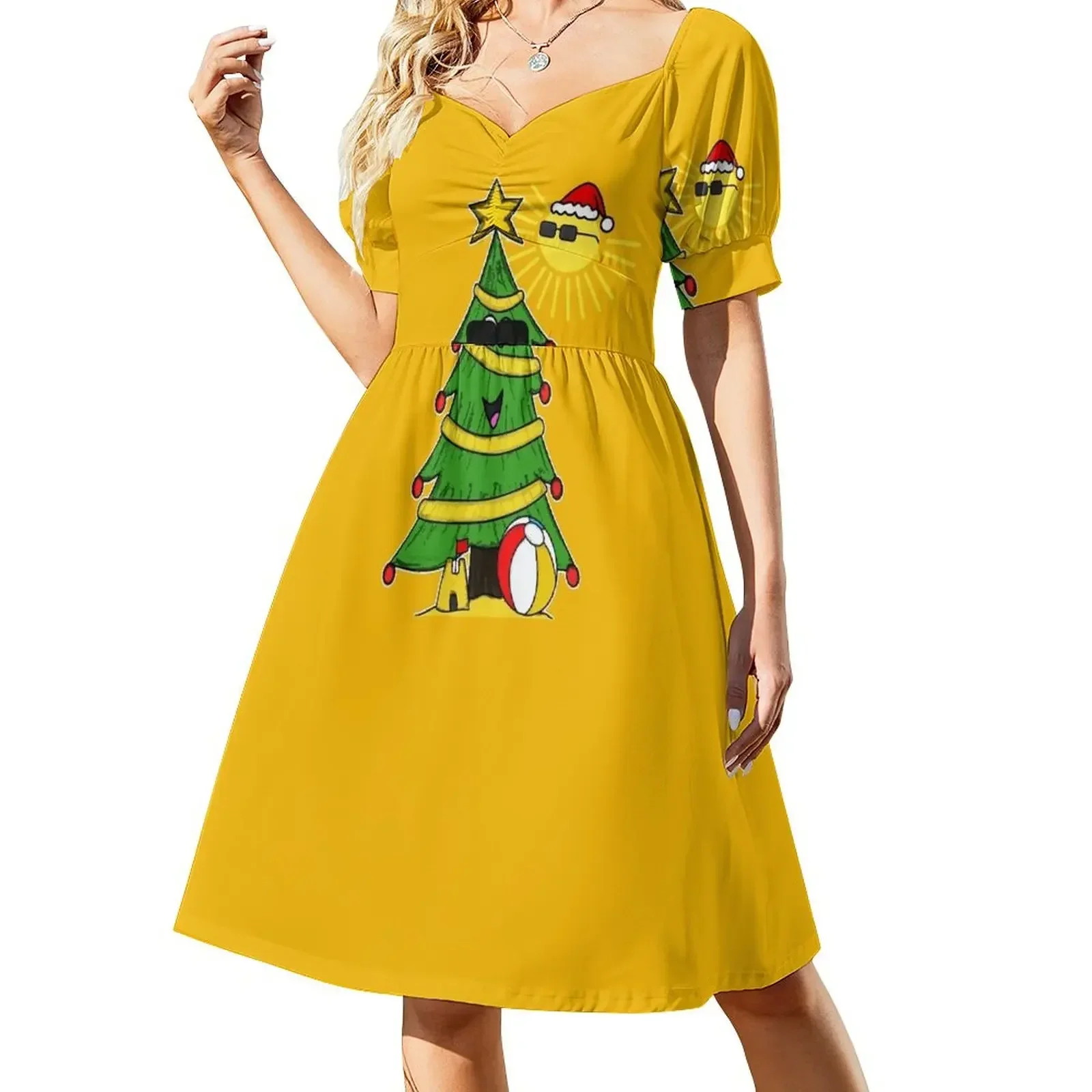 

Summer Christmas Tree Beach Vacation Funny Short-Sleeved Dress long dress women dress party night