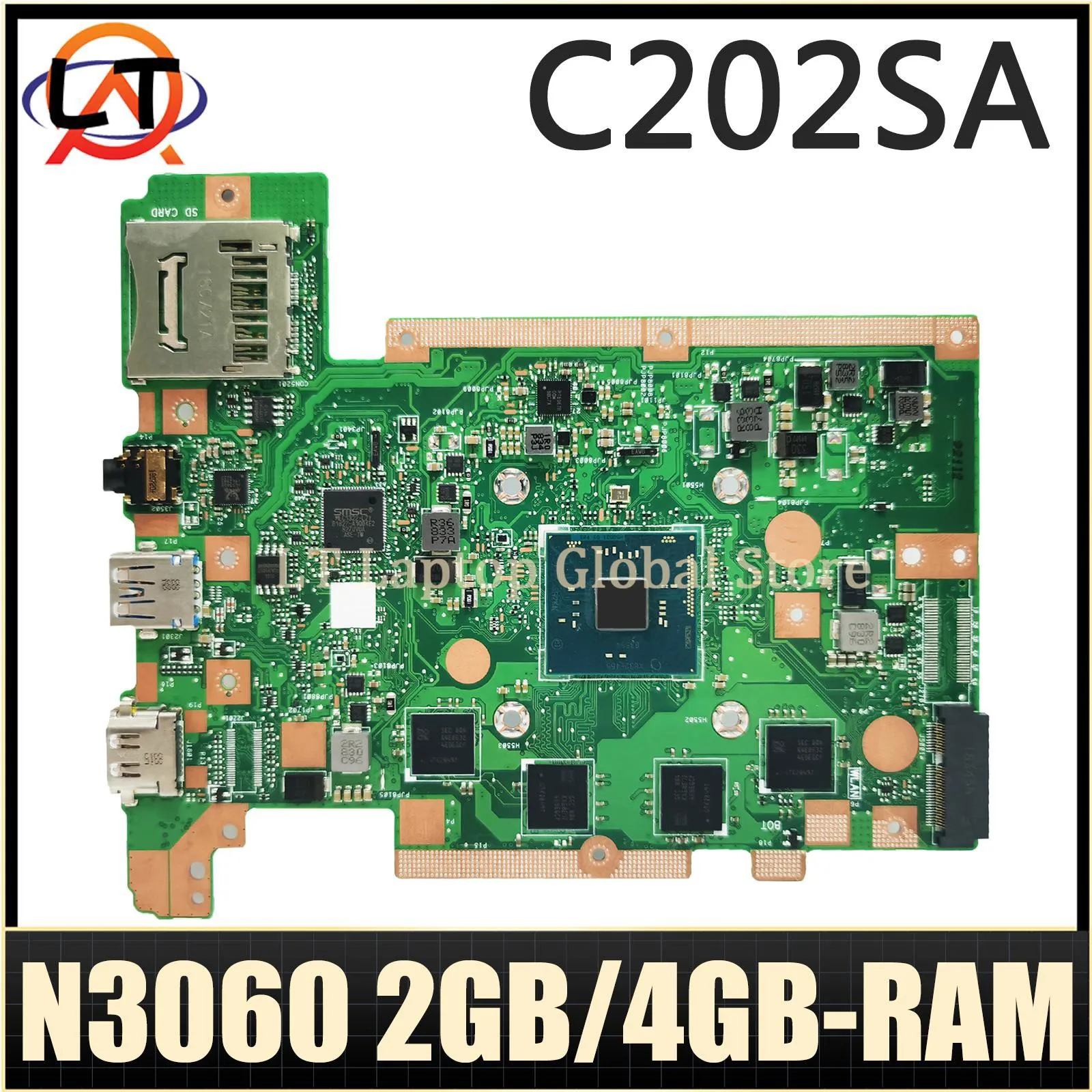 Carte mère d'ordinateur portable pour Asus C202SA C202S, carte mère d'ordinateur portable avec CPU N3060 2 Go/4 Go de RAM EMMC-16G carte mère