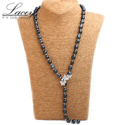 Natural Baroque Pearl Necklace For Women,Real Freshwater Black Pearl Necklace Long Sweater Necklace Fine Jewelry
