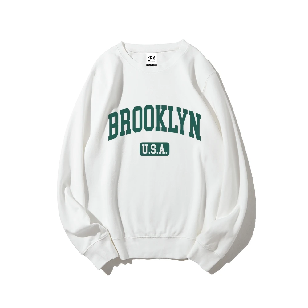 Brooklyn USA Print Sweatshirt Retro City Geïnspireerd Grafisch Cool Streetwear Casual Losse Comfortabele stoffen tops met lange mouwen