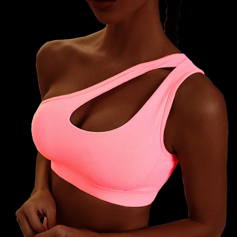 Sexy One Shoulder Yoga Bras Women Sports Top Crop Athletic Vest Push Up Underwear BH Sports Bra Sportswear Wire Free Gym Shirts