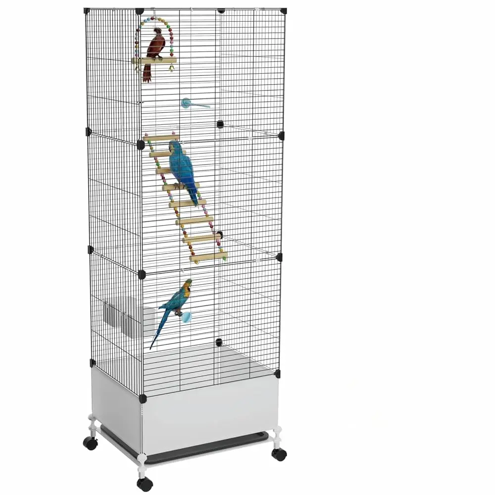 Extra Large Bird Cage, Bla Parakeet Cages With Rolling Stand & Wheels, Wide Birdcage For Parrots Cockatiels Conure Budgie