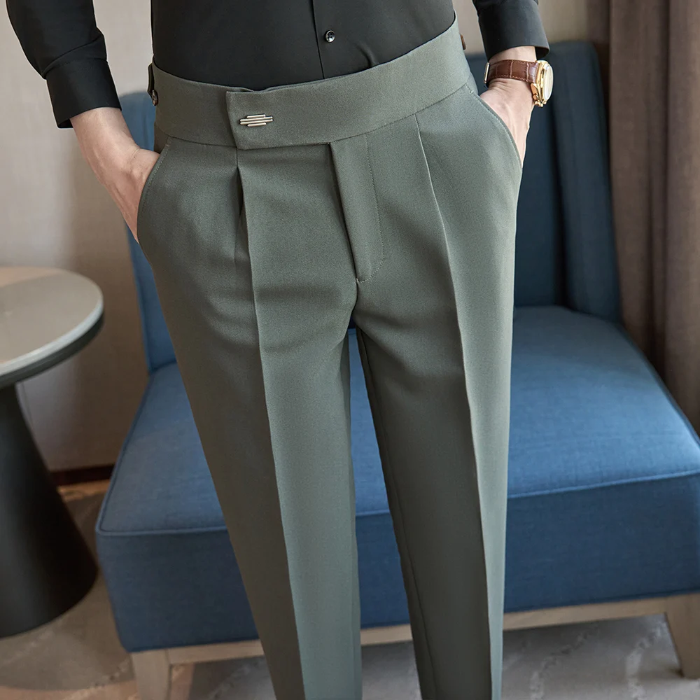 Men's Autumn New Waist Elastic Design Trousers, High Quality Fabric Suit Pants, Exquisite Gentleman Business Casual Pants