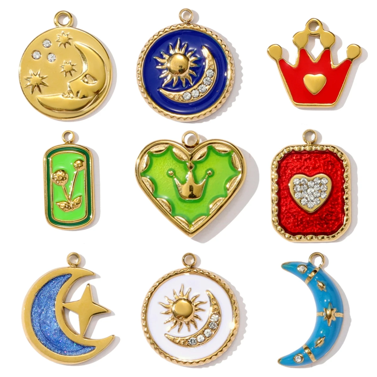 

3Pcs/Lot Stainless Steel Heart Crown Charms Vintage Star Moon Pendants For Making Necklace Earrings Jewelry Accessory Wholesale