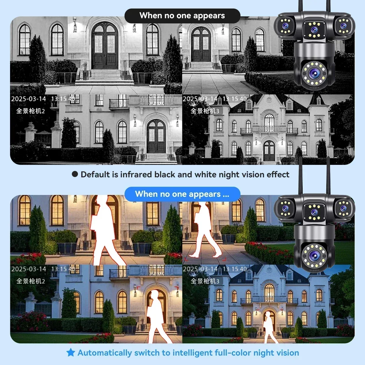 10K 20MP Home Security Outdoor WiFi Camera 4 Lens 4 Screen 360° 16X Zoom CCTV Wireless Surveillance PTZ Cam Security Protection