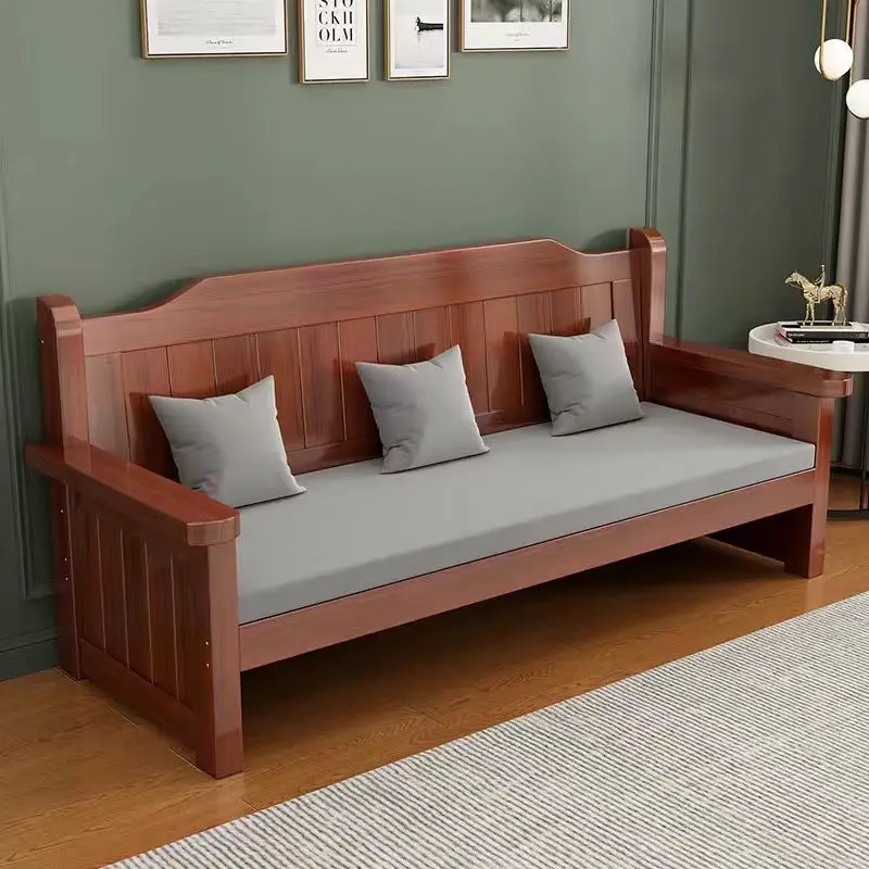 Solid wood sofa living room winter and summer backrest bench small apartment balcony leisure bedroom sofa chair