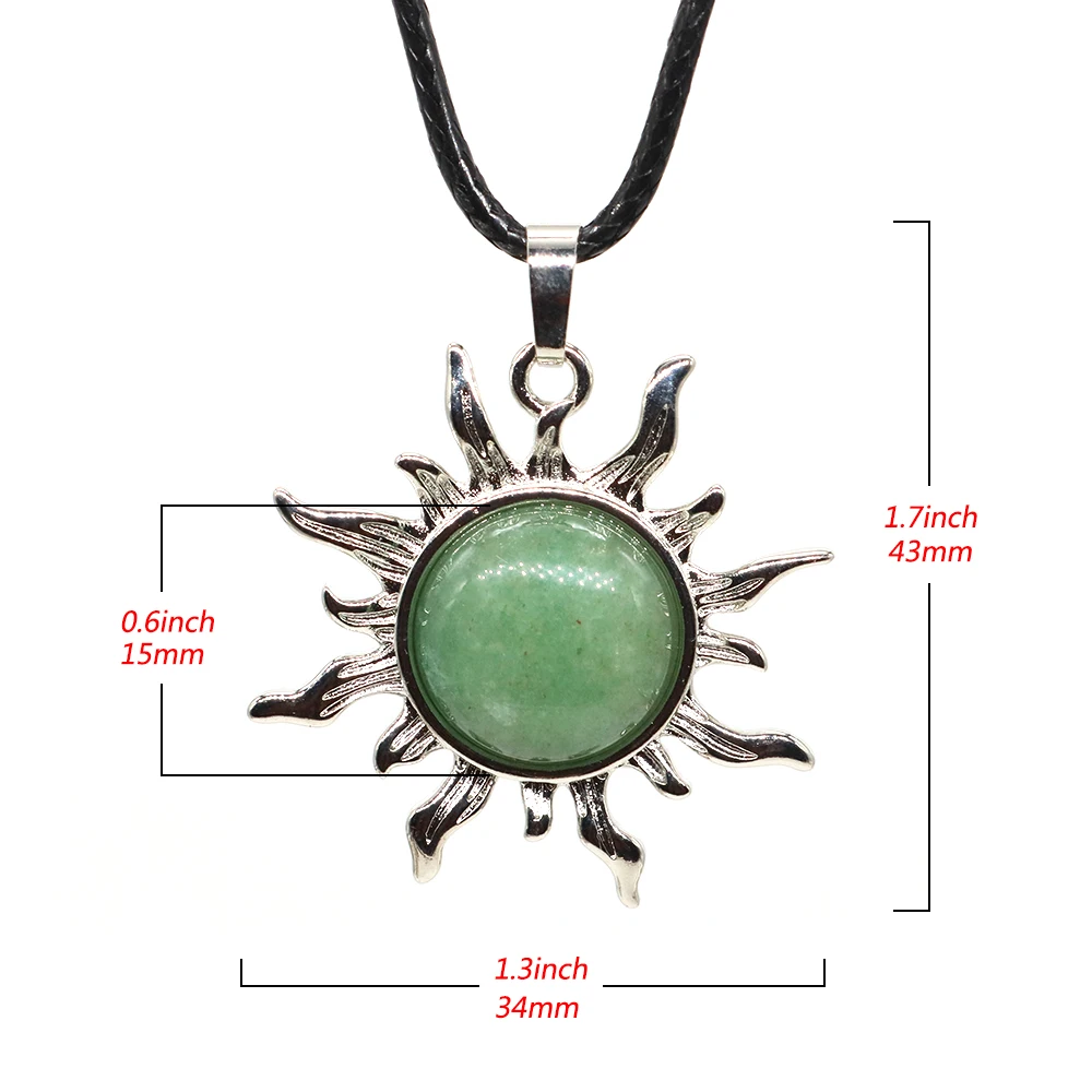 Natural Stone Sun Flower Pendant Vintage Healing Crystal Necklace Retro Style Round Amethysts Lucky Gems JewelryAccessories Gift