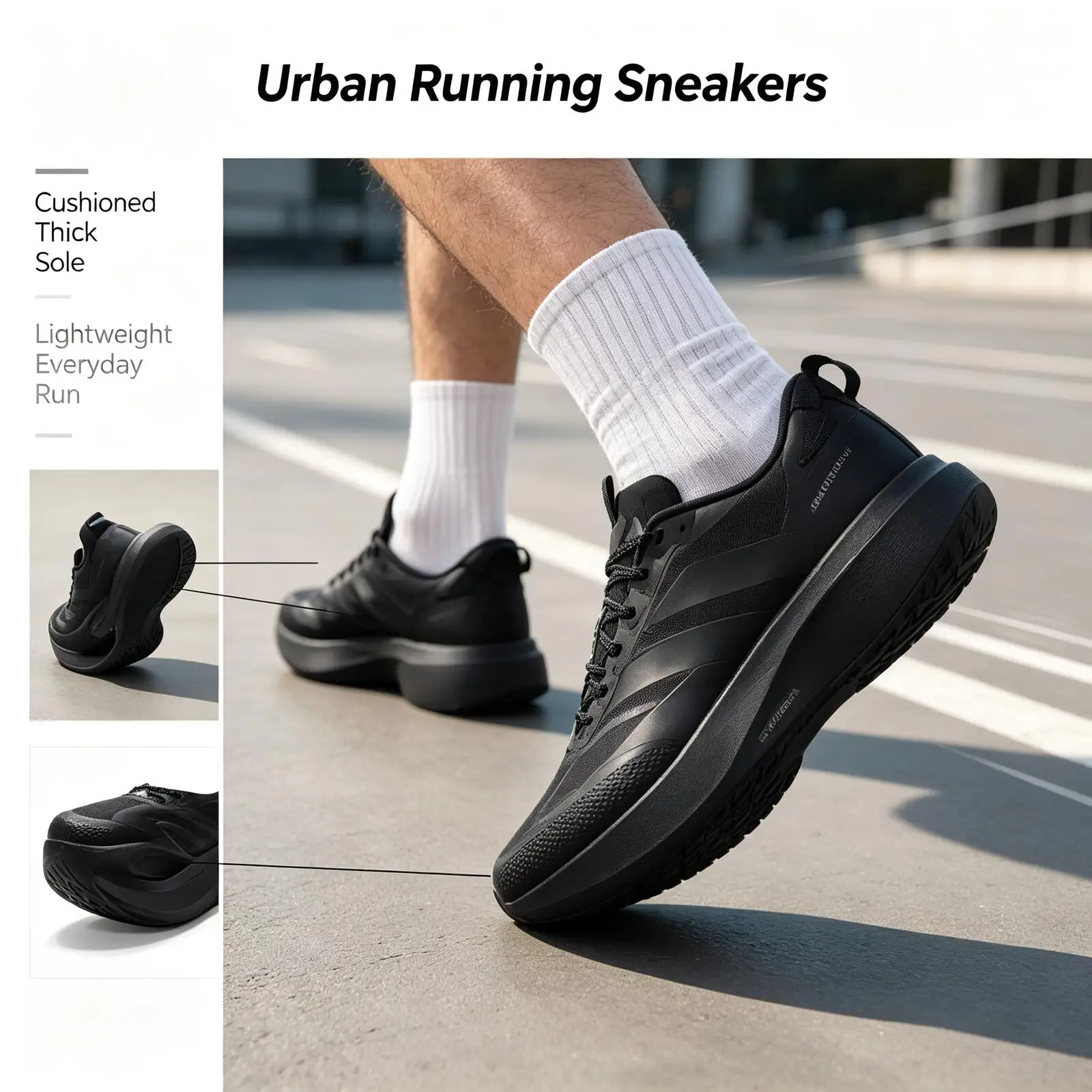 Adidas Men's Sports Adizero Evo Sl Atr Black Running Shoes for Men All-Black Thick Sole Lightweight Urban Sport Sneakers