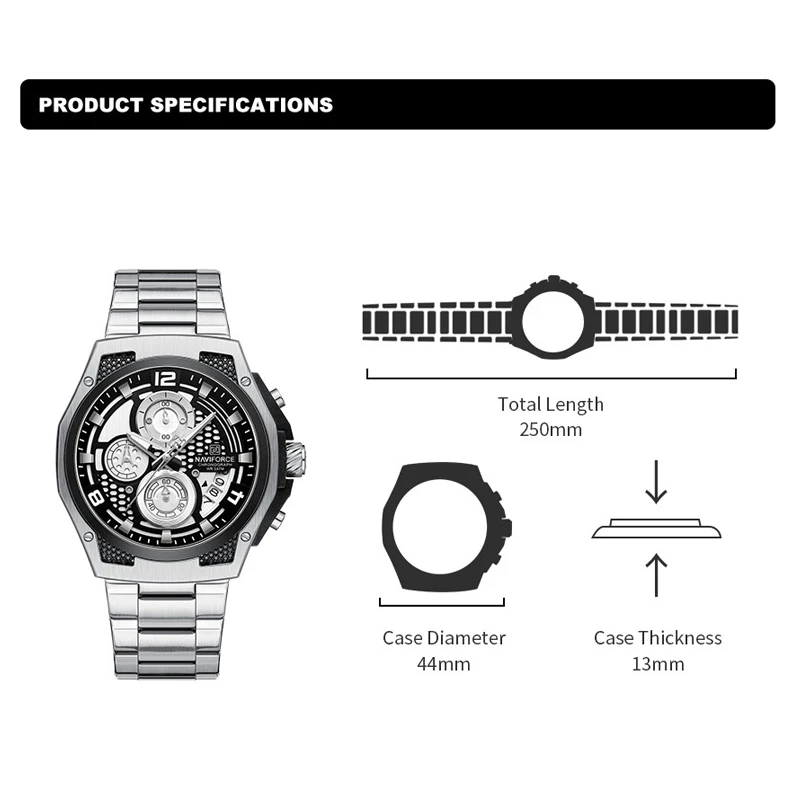 NAVIFORCE Brand Casual Sports Men Watches Multifunction Steel Strap Quartz Chronograph With Date Display Wristwatch Reloj Hombre