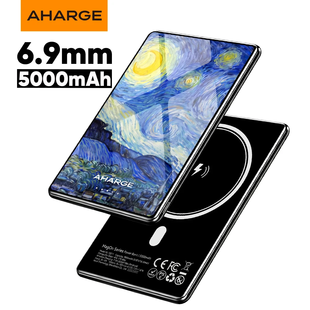 AHARGE MagSafe PowerBank, 5000mAh Slim Wireless Magnetic Power Bank, Portable Charger Battery Pack for iPhone 18 Duo 17 16 15