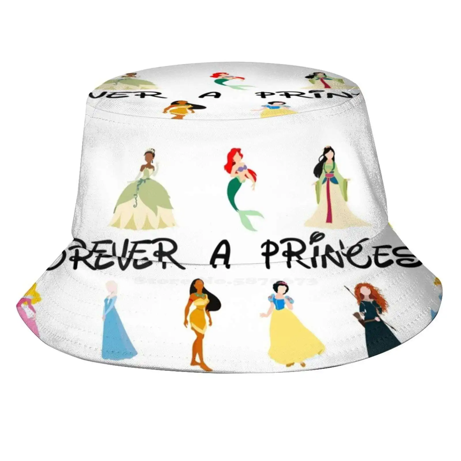 Forever A Princess Sun Cap Fisherman Hat Bucket Hats Princess Crown Arielle Little Mermaid Belle Aurora Sleeping Beauty Elsa