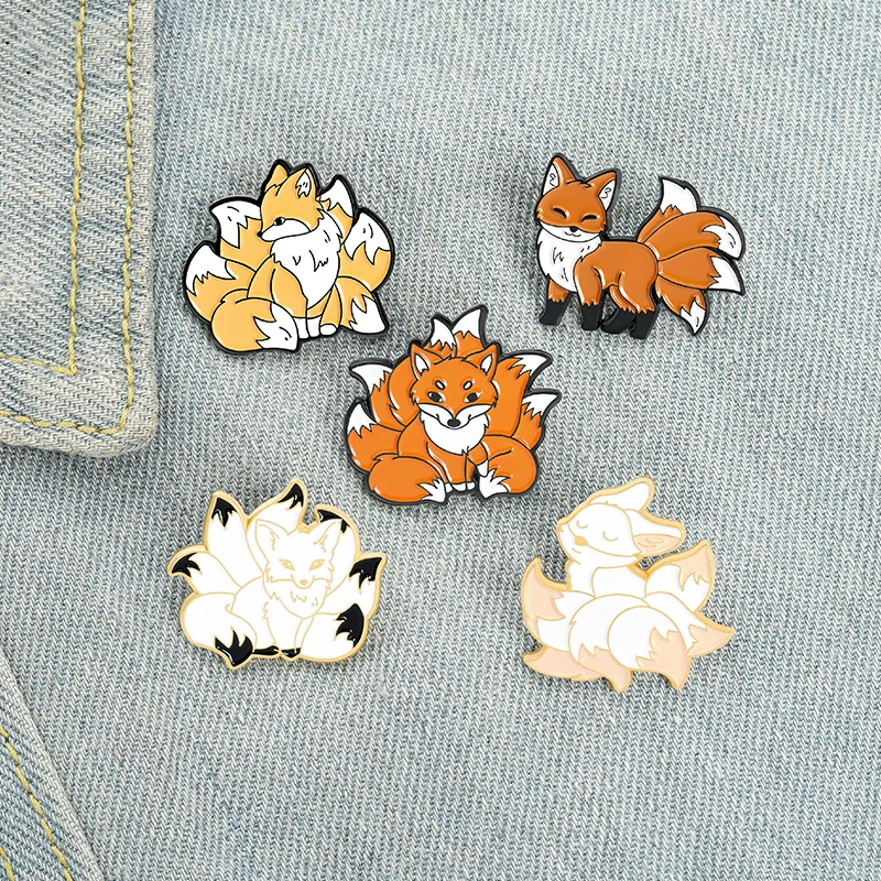 Nine Tailed Fox Enamel Pins Custom Kawaii Cute Animal Brooches Lapel Badges Bag Fun Cartoon Jewelry Gift for Kids Friends