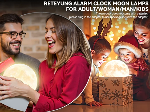Moon Lamp Night Light Sunrise Alarm Clock Wake Up Light with White Noise Sound Machine, Dual Alarms for Heavy Sleepers, 10 RGB Night Light & Sleep Timer, Wood Grain Desk Clock for Bedroom