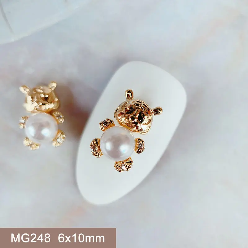 

10pcs MG248 Cute Little Bear Zircon Nail Art Crystals Pearl Jewelry Rhinestone DIY Nails Accessories Supplies Decorations Charms