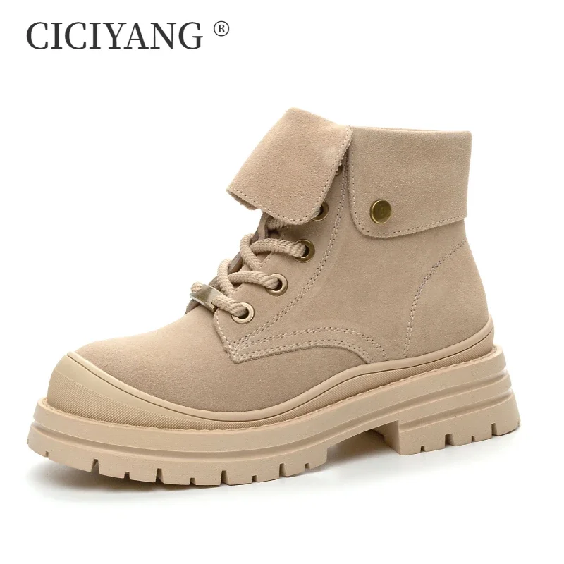 

CICIYANG Ankle Boots Women 2024 Autumn New Thick-soled Suede Genuine Leather Short Boots Ladies Outdoor High Top Hiking Shoes