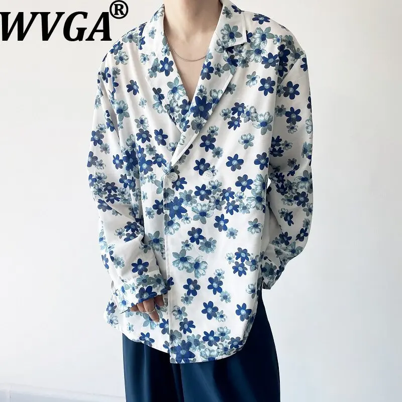 

Мужские свободные универсальные модные рубашки с цветочным принтом в корейском стиле WVGA, весенне-летние стильные повседневные топы W21572