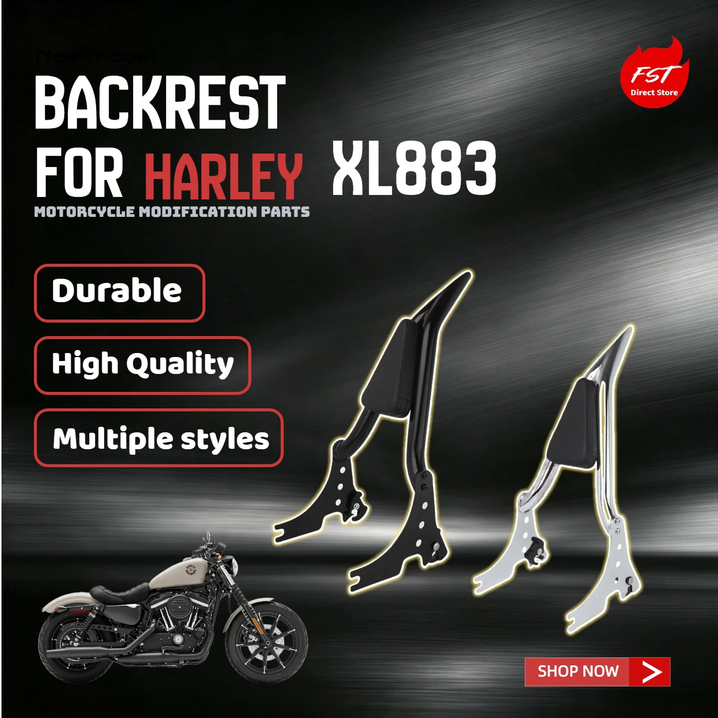For Harley XL883 2004‑2022 Pointed Split Passenger Sissy Bar Backrest With Backrest Pad Modification Parts