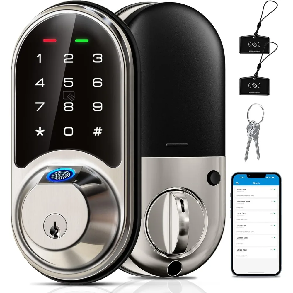 Fingerprint Door Lock, 7-in-1 Keyless Entry Door Lock with App Control, Electronic Touchscreen Keypad