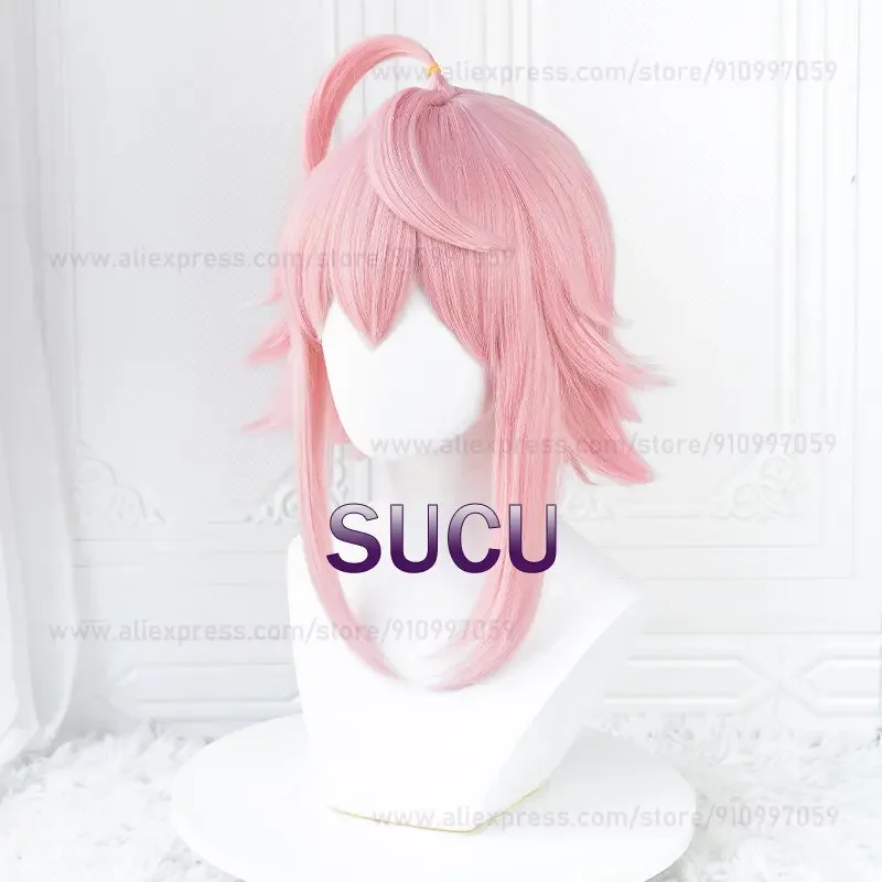 Game ES Tori Himemiya Cosplay Wig 42cm Pink Anime Wigs Heat Resistant Synthetic Hair Halloween COS Hair