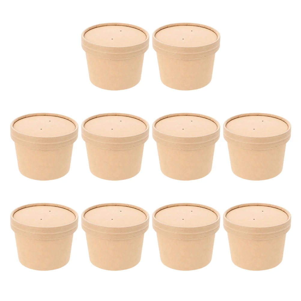 

10 Sets Ice Cream Cups Dessert Bowls Paper Yogurt Storage with Lid Pudding Packaging