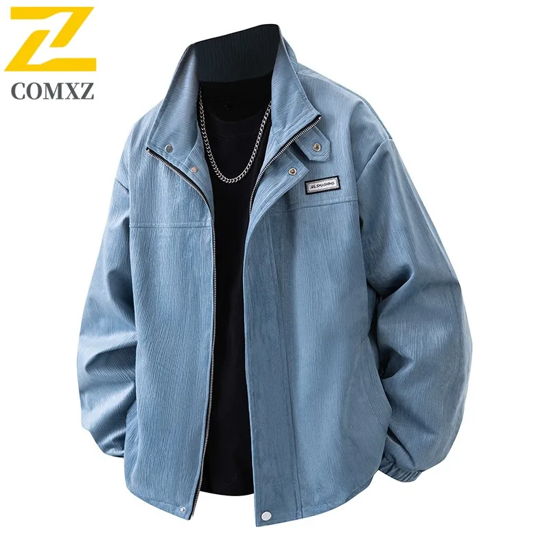 

COMXZ 2025 Men's Waterproof Windproof Stand Collar Jacket Autumn American style Lightweight Breathable solid color Outdoor Coat