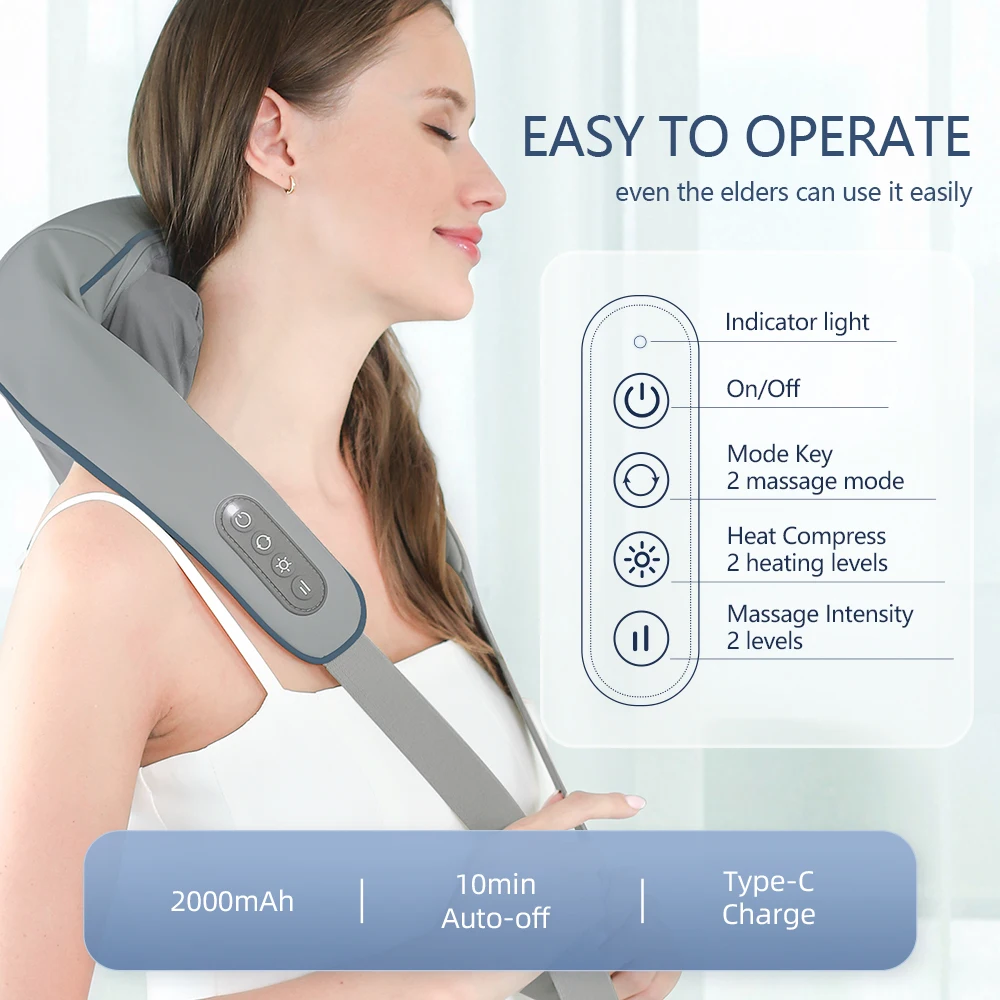 Foreverlily 26W Neck Shoulder Massager Brushless Motor Body Kneading Massage Shawl Trapezius Neck Back Cervical masajeador view 3
