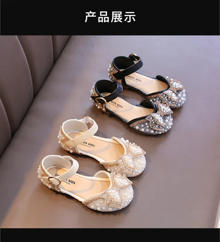 Mädchen-Sandalen, modische Prinzessinnen-Schuhe, Frühling, Sommer, glitzernde Perlen-Pailletten, flache Sandalen, einfache Kinderschuhe, Party, Hochzeit – Detail 9