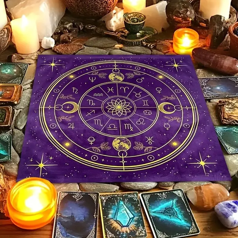 VIKAMA Gilded Constellation Star Chart Tarot Cloth, Ceremony Altar Mat for Tarot Card Reading