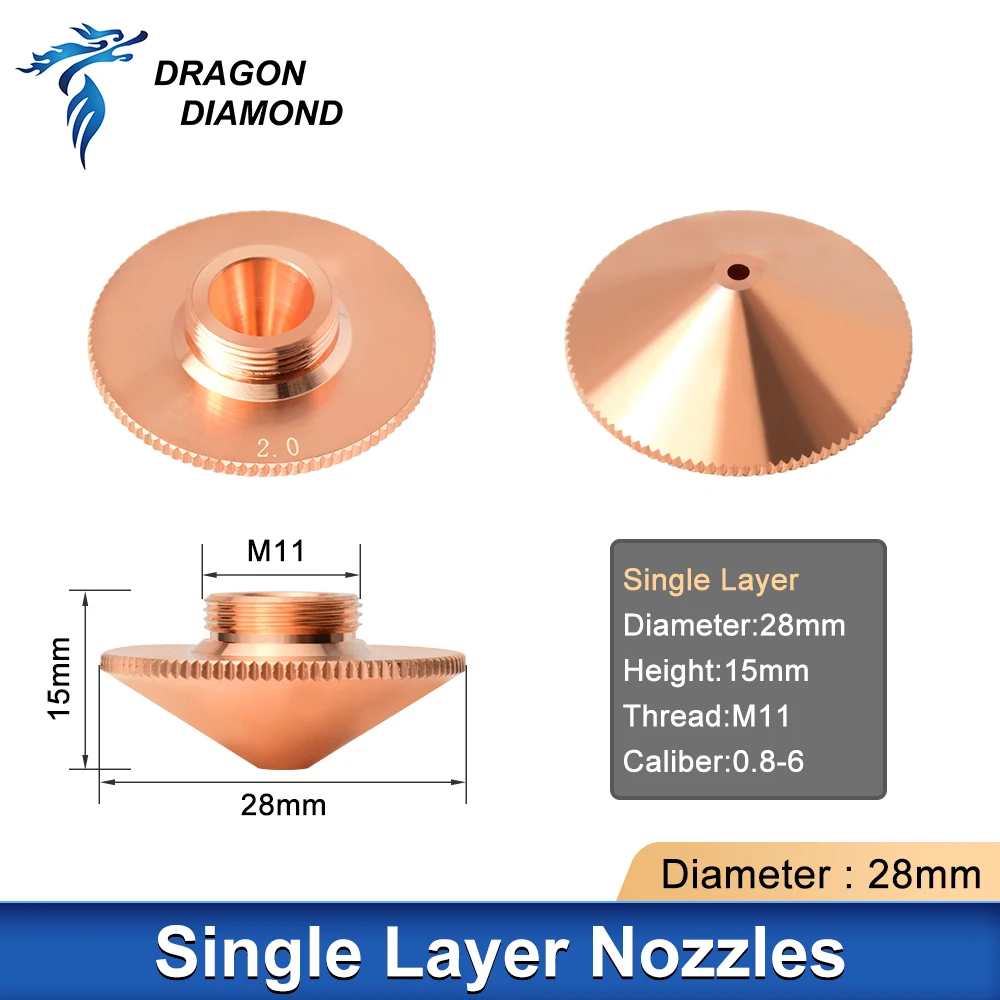 10PCS Lasermondstuk Enkel Dubbel Verchroomd Lagen D28 D32 Kaliber 1.0-5.0mm voor Raytools Precitec WSX CNC Fiber Snijkop
