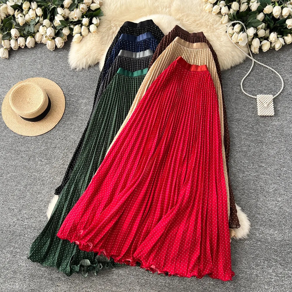 

Женская элегантная плиссированная юбка Clothland с рюшами и эластичной талией, однотонная, в стиле ретро, длинная, BA427