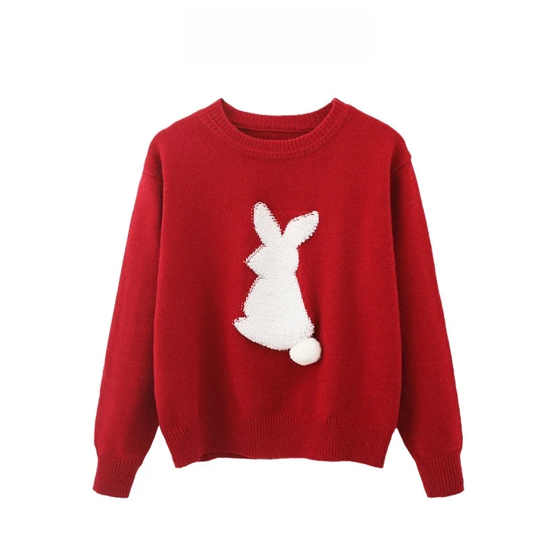 

Cisas вязаный свитер с кроликом, женская внутренняя одежда, верхняя часть, весна-осень, модный трикотаж с принтом кролика