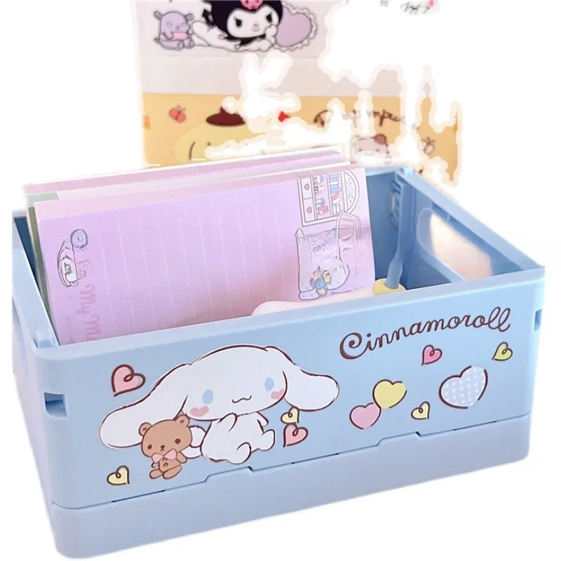 Sanrio พับลังพลาสติกพับกล่องเก็บตะกร้าคาวาอิ Kuromi Cinnamoroll My Melody ผู้ถือเดสก์ท็อปเครื่องสําอางค์