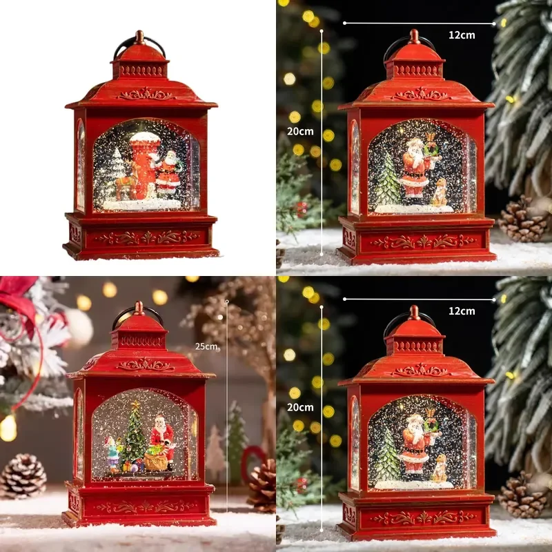 for Red Bronze Train Barn Christmas Snow Wind Oil Lights Music Box Ornaments