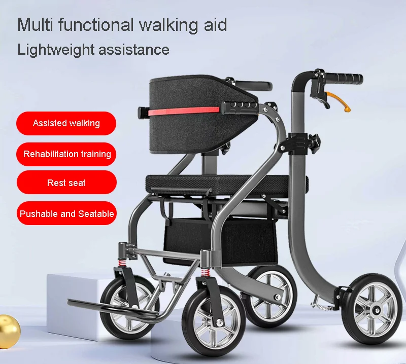 Handicapped Scooter for Elderly Rehabilitation Walking Aid Walker Rollator with Shopping Trolley