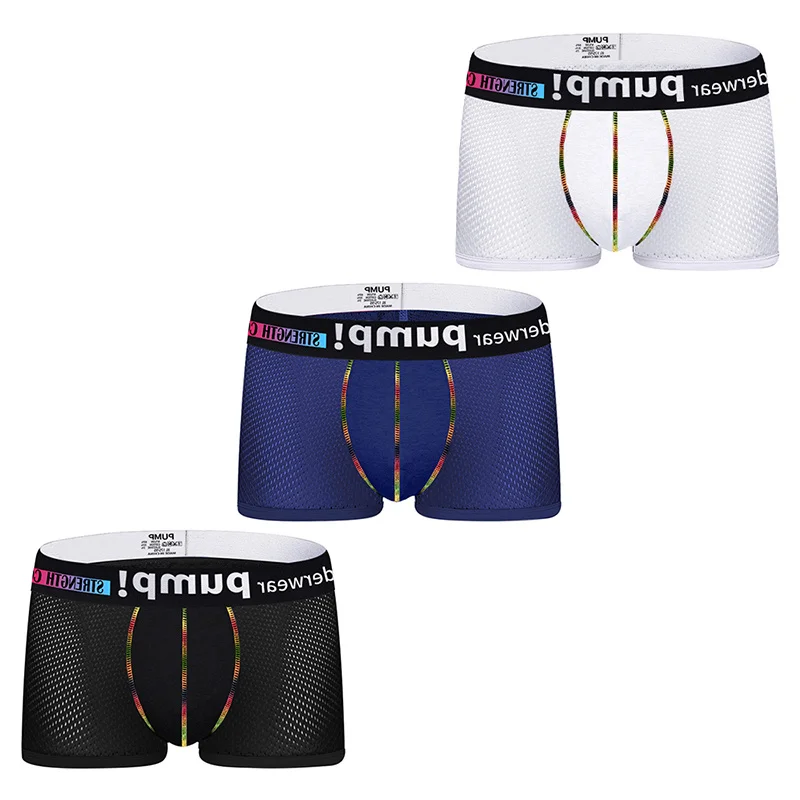 Trendy Boxer Shorts for Young Men with Low Waisted, Fitted and Buttocks Lifted. New Color Scheme, Blue, Black, and White.