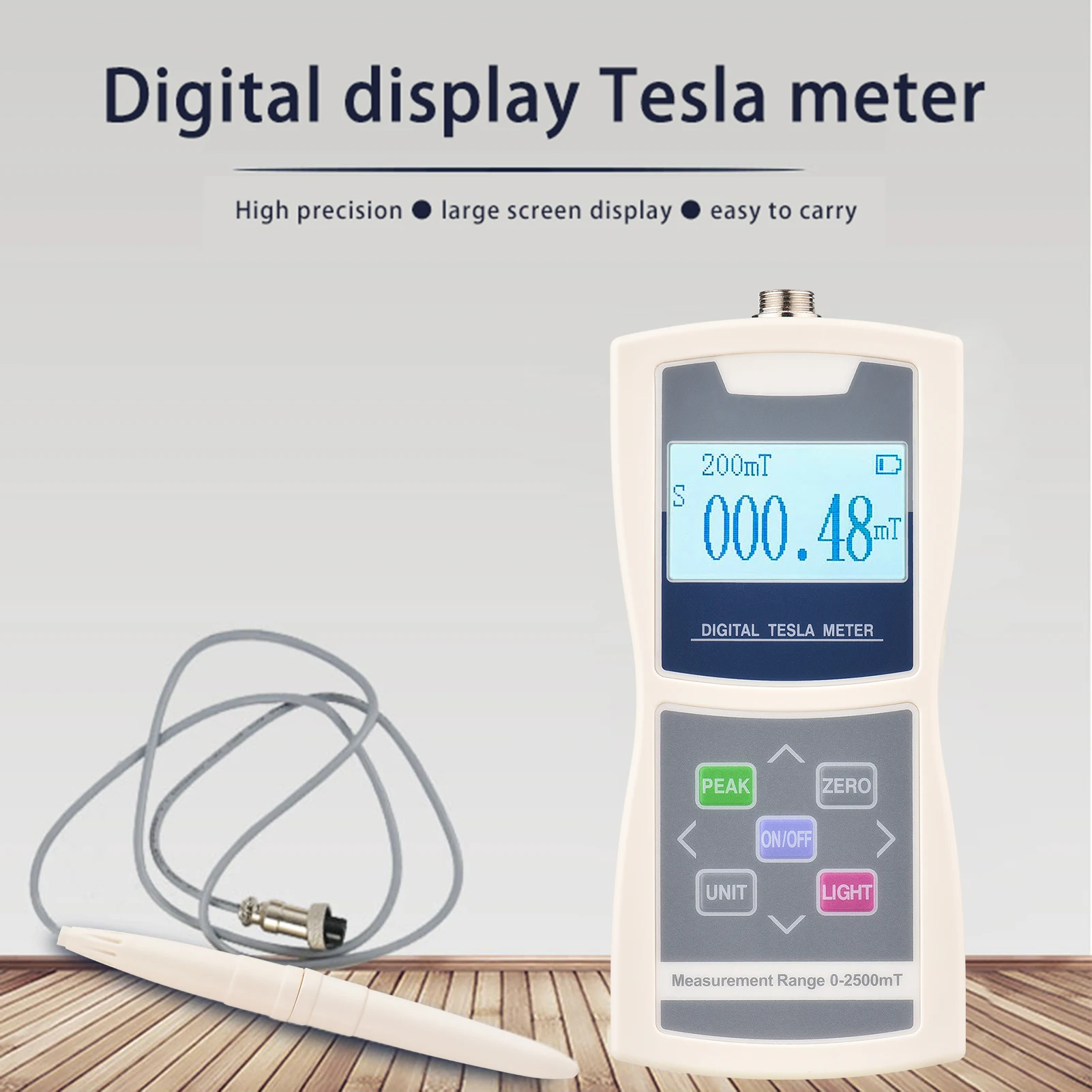 

Digital Tesla Meter Gaussmeter Auto Range 200mT/ 2000mT High Accuracy Sensitive Surface Magnetic Field Tester with Hall Probe
