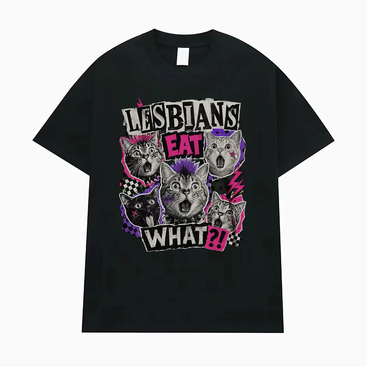 Lustige Lesben-Foodie-Punk-Katzen-Grafik-T-Shirts für Männer und Frauen, modische Vintage-Kurzarm-T-Shirts, Sommer-Tops, 100 % Baumwoll-T-Shirt – Detail 2