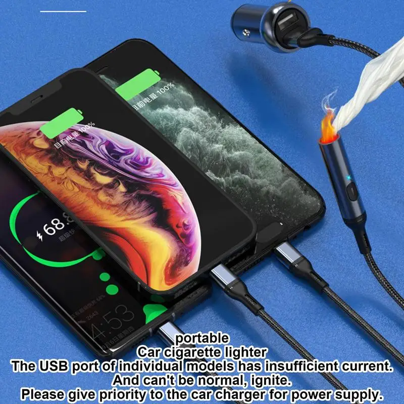 

Car Phone Charging Cable 2 In 1 Fast Charging USB 6a Fast Charging Cable C Splitter Charging Cable With Igniter Car Accessories