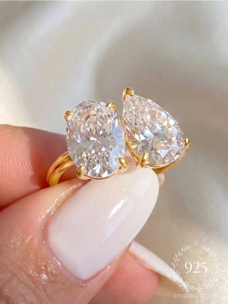 925 Sterling Silber schlichter klassischer Zirkon-Ring in Birnenform, oval, für Damen, Verlobung, Hochzeit, luxuriöser, hochwertiger, edler Schmuck – Detail 2