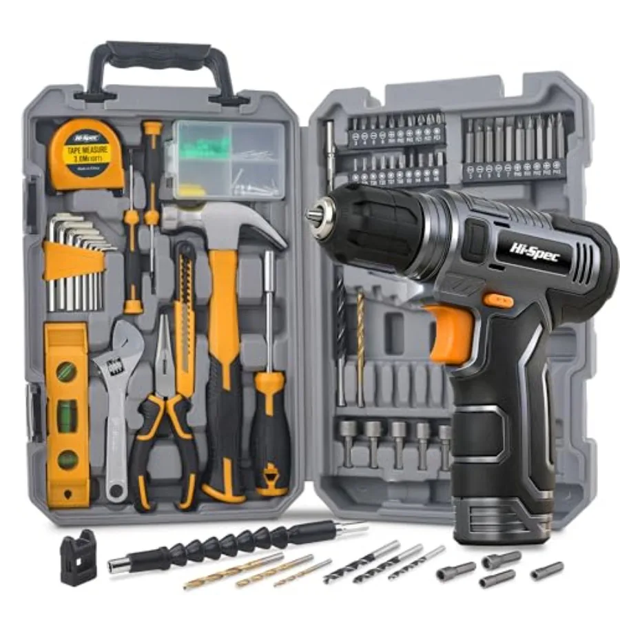 Tool Kit with 8V Cordless Drill Set. Complete DIY Tool Set for Essential Everyday Home Repair and Maintenance. USB Rechargeable