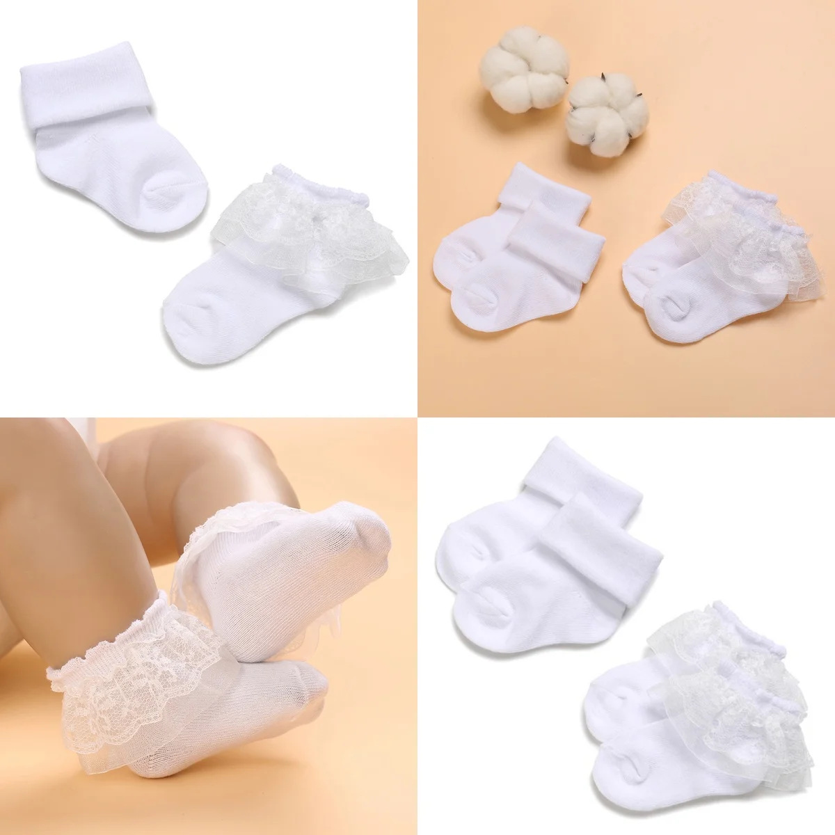 

3 Pairs White Baptism Lovely Cotton Baby Socks 0-1 Year Old Newbor Baby Boys And Girls